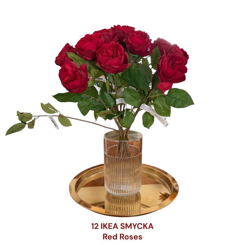 IKEA SMYCKA 1 Dozen Artificial Red Roses 20 ½ " (12 Roses) Vase not included.